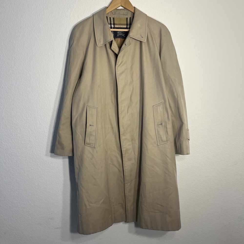 VTG Burberry 100% Cotton Trench Coat Men's Full Length Nova Check Tan